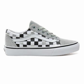 Vans Glitter Checkerboard Old Skool - Naisten Tennarit - Hopea/Valkoinen